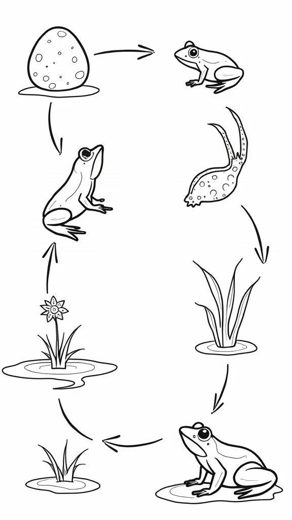 Ciclo de vida de la página para colorear de rana